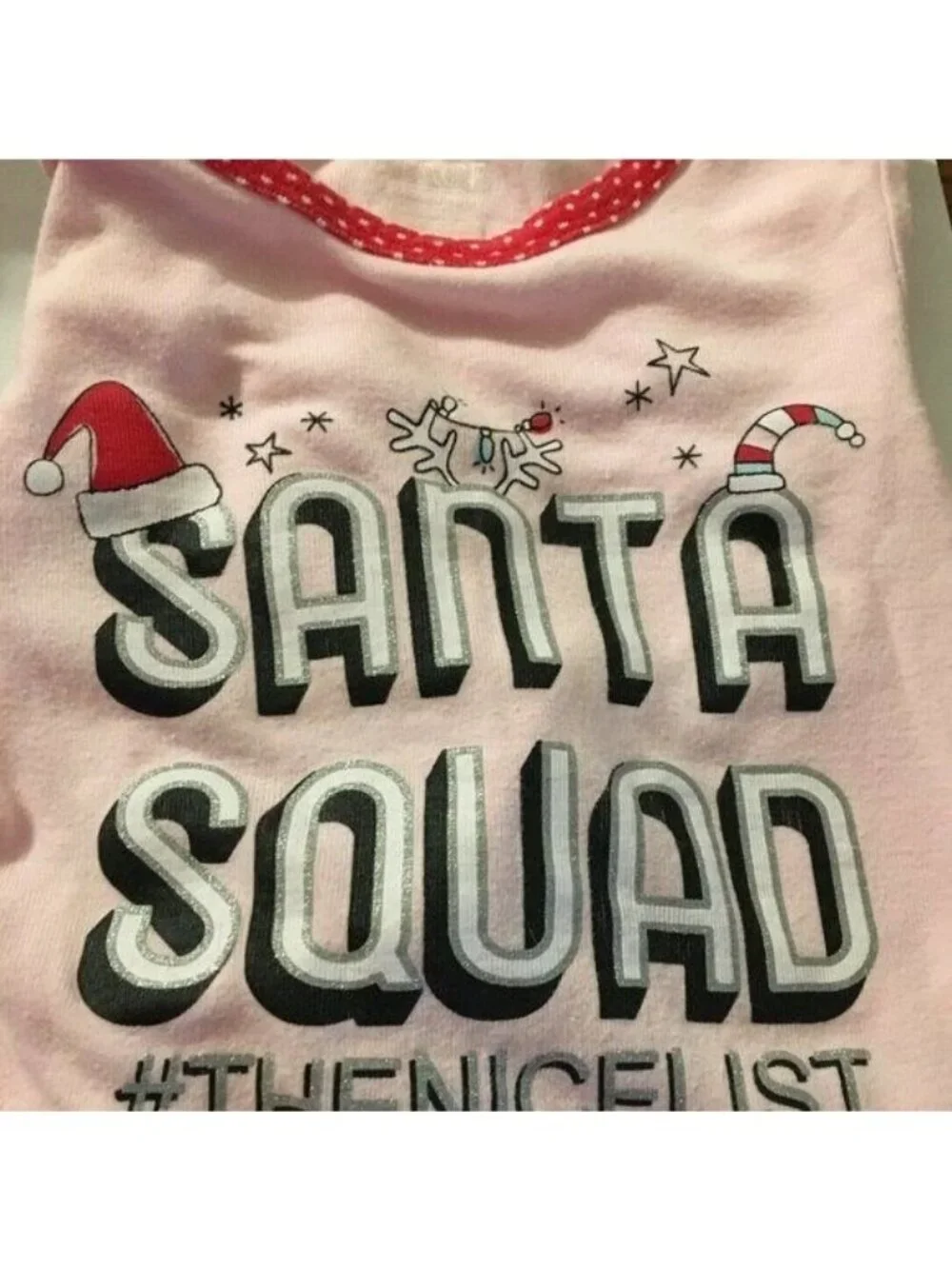 Girls Childrens Place Pink Santa Squad #The Nice List Pink Pajama Set 12-18 Mos - Picture 6 of 9
